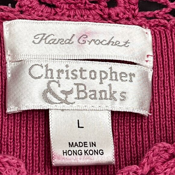 Vintage Christopher & Banks Hand Crochet Pink Short Sleeve Top Women's Large L - Picture 9 of 12
